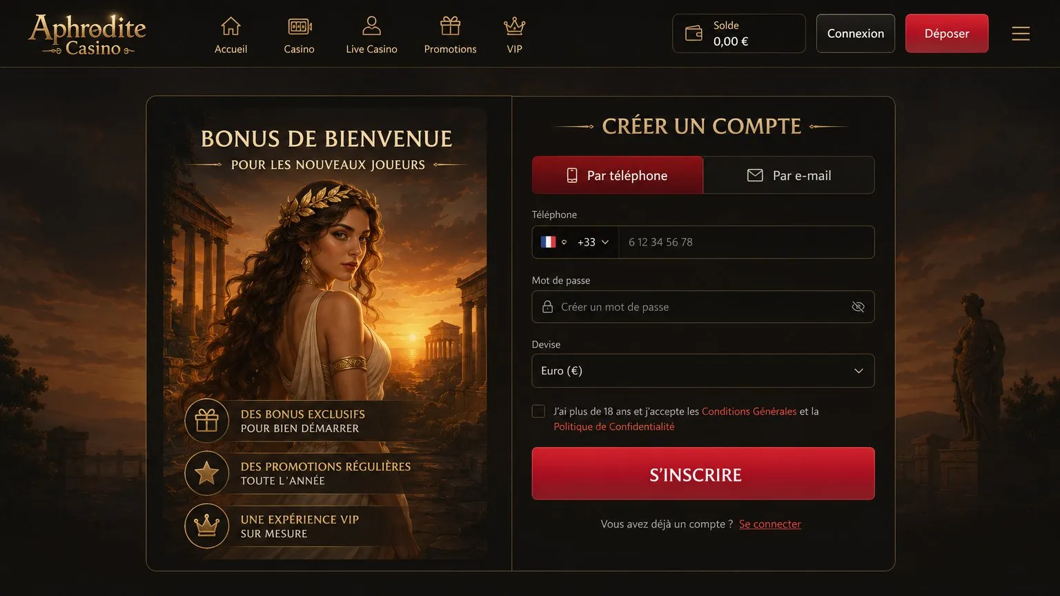 Application Aphrodite Casino mobile – version HTML5 sur smartphone et tablette