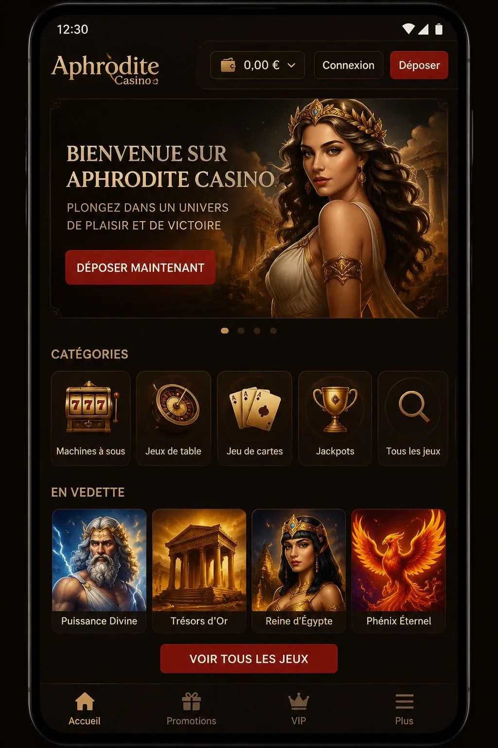 Application mobile Aphrodite Casino – version HTML5 sur Android et iOS