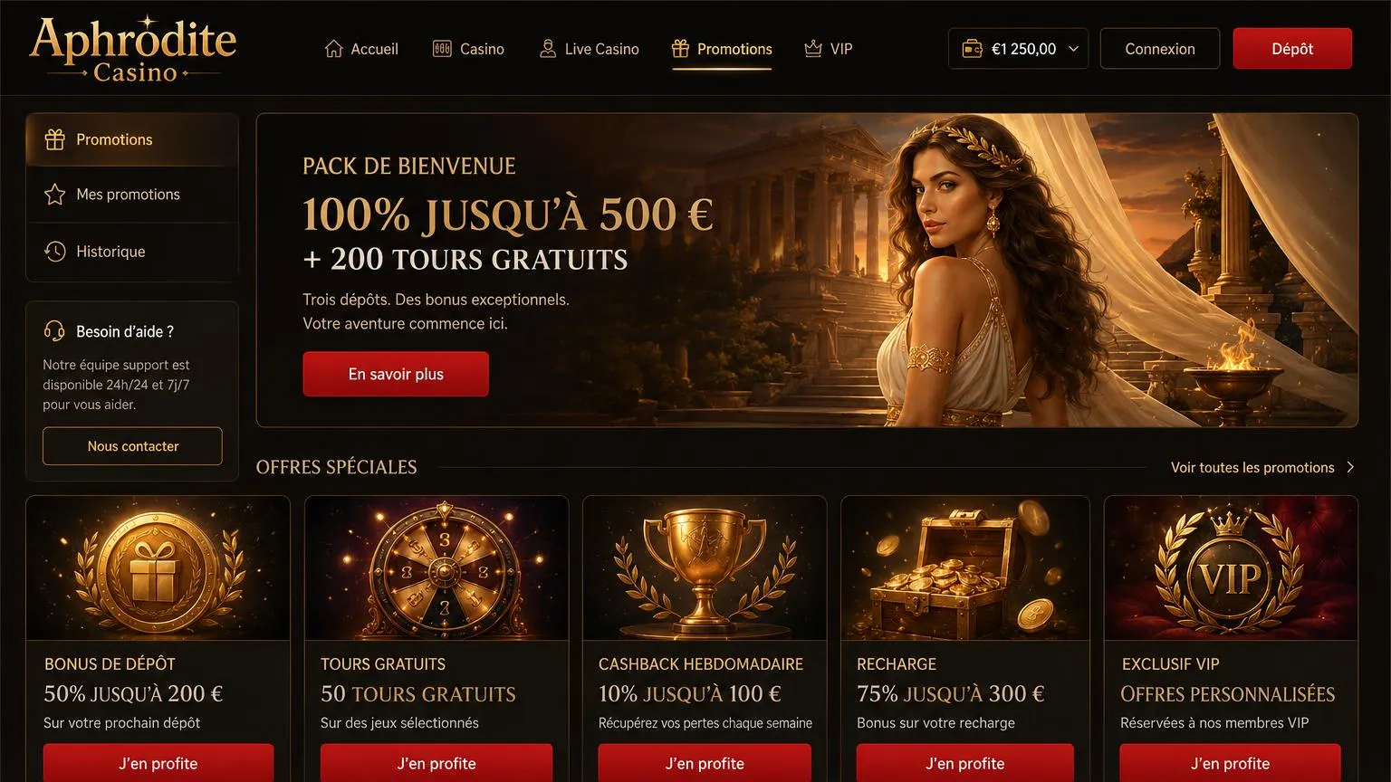 Code promo Aphrodite Casino – activation automatique sans saisie de code