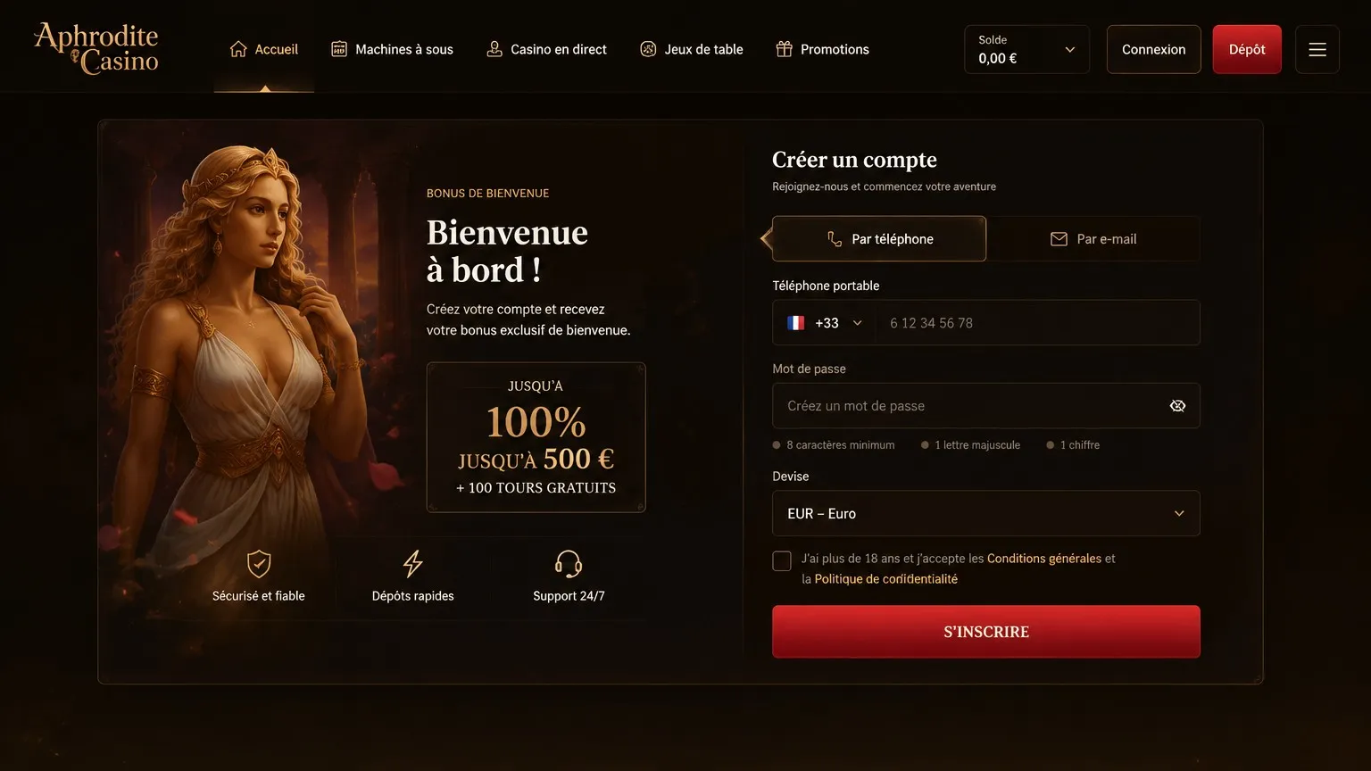 Aphrodite Casino inscription – créer un compte en six étapes